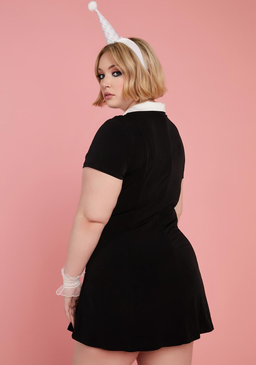 Plus Size Sugar Thrillz Collared Heart Pocket Mini Dress - Black  Dolls  Kill