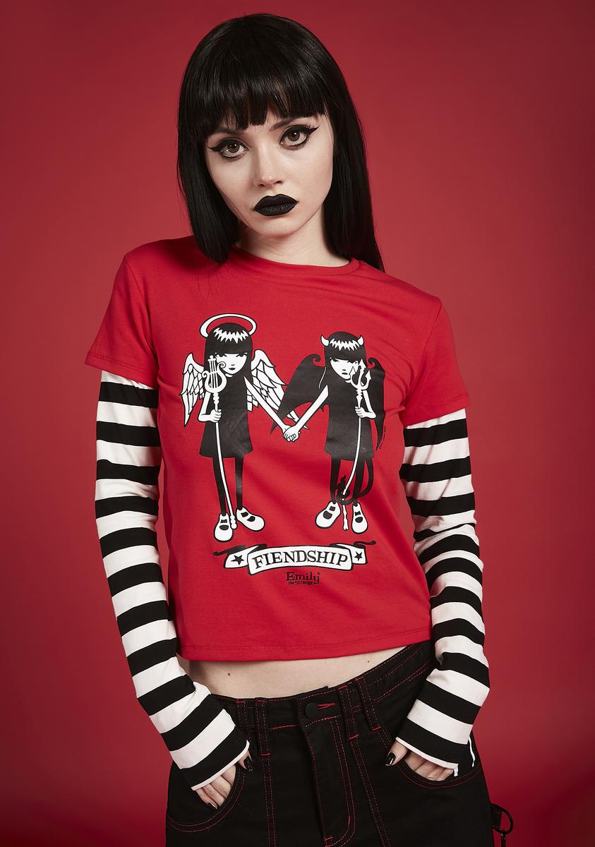 Dolls Kill X Emily The Strange Fiendship Striped Layered Graphic 