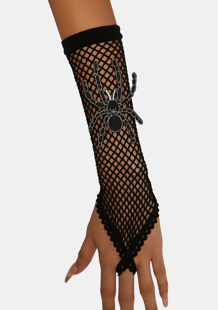 Fishnet Spider Patch Gloves - Black – Dolls Kill