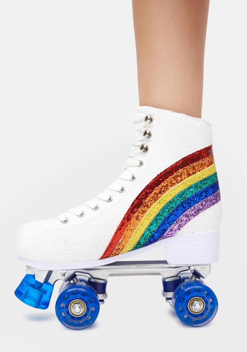 Subjektiv indre Spanien Club Exx Glitter Roller Skates - White/Rainbow – Dolls Kill