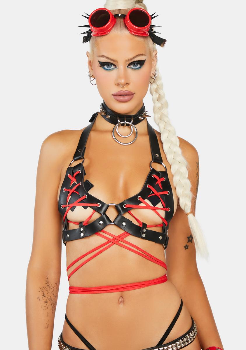 Black & Red Faux Leather Lace-Up Bra Top Daisy Corsets,Specials : American Fashion Style Bags On Sale Black & Red Faux Leather Lace-Up Bra Top Daisy Corsets,Specials : American Fashion Style Bags On Sale
