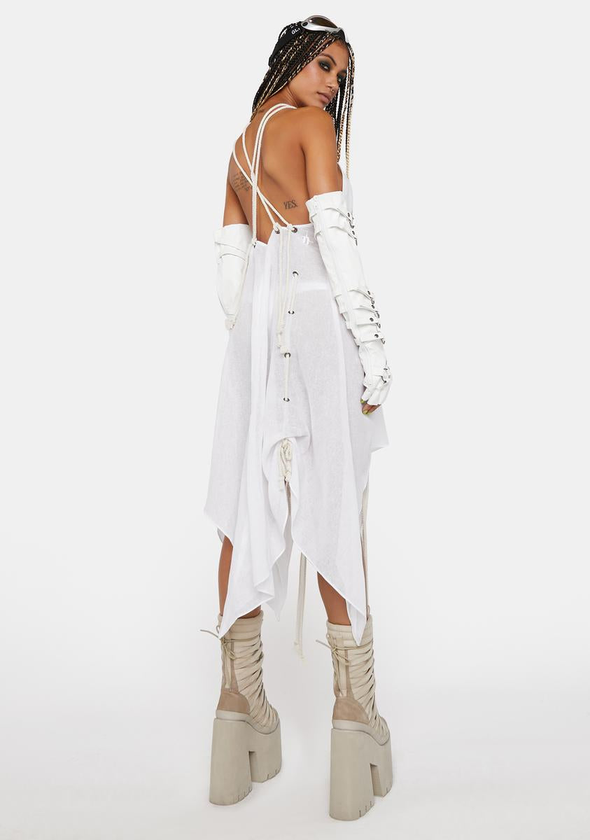 Darker Wavs Ruched Midi Dress With Rope Detail - Off White Dolls Kill Darker Wavs Ruched Midi Dress With Rope Detail - Off White Dolls Kill