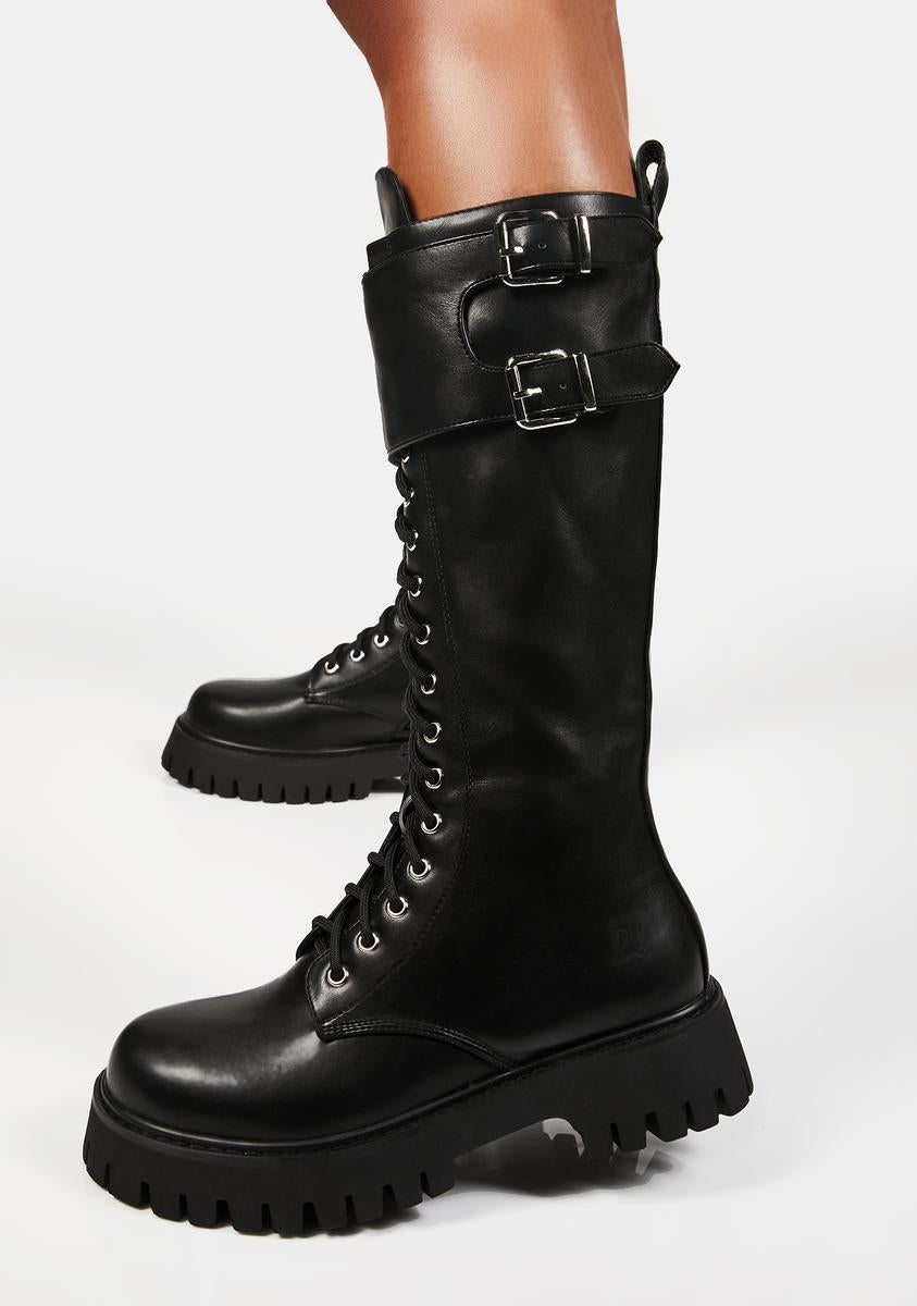 Koi Footwear Knee High Buckle Boots - Black – Dolls Kill