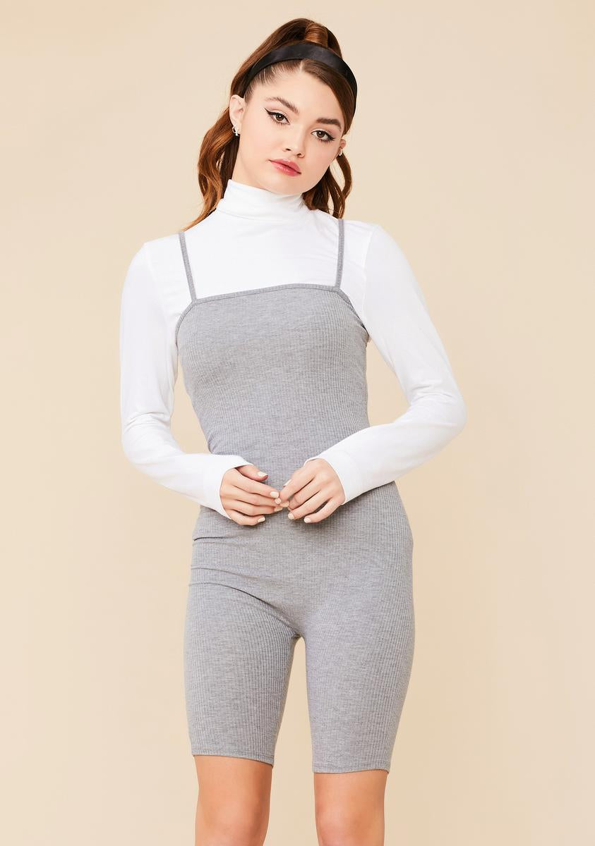 Ribbed Cami Strap Bodycon Romper - Heather Grey – Dolls Kill