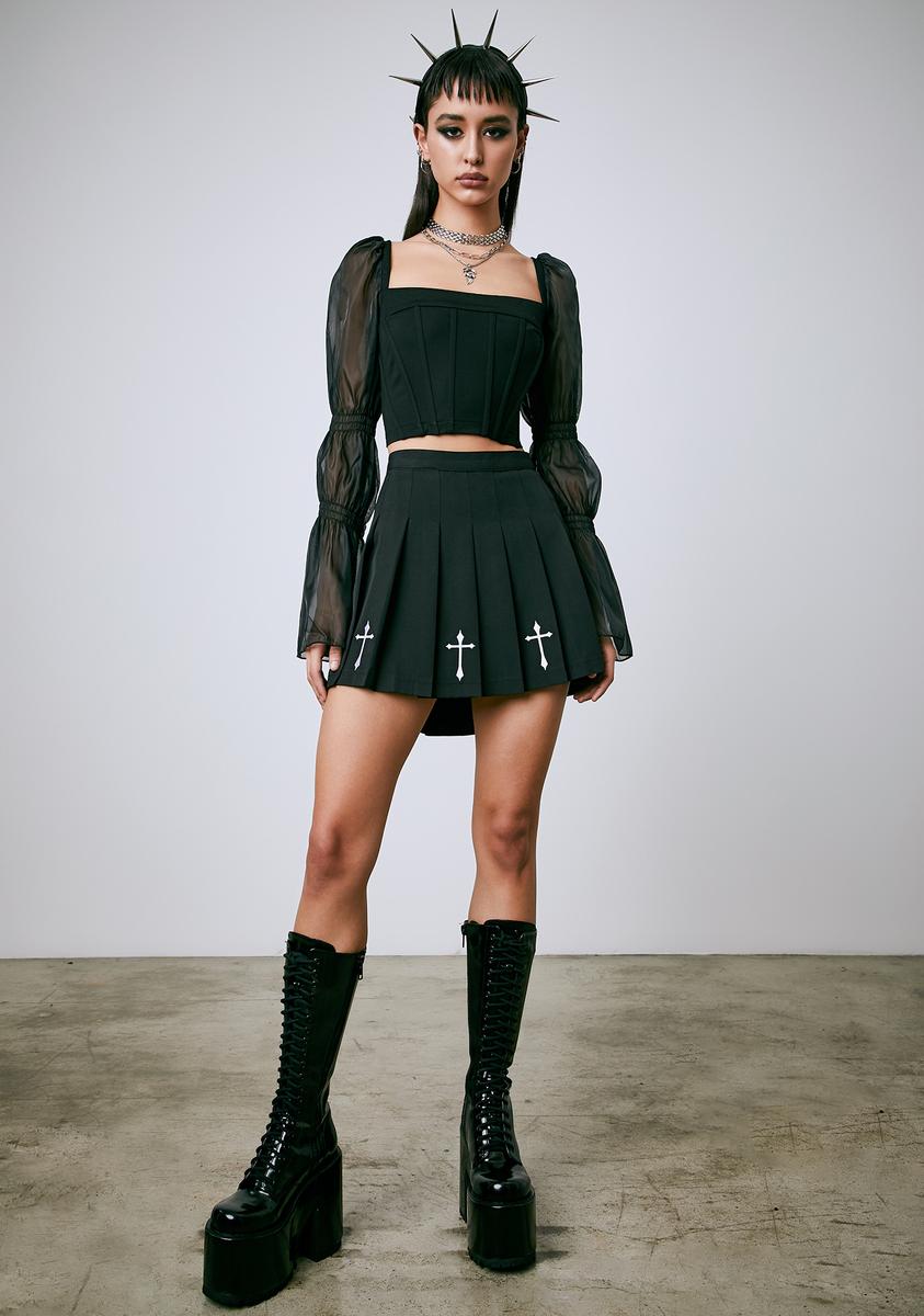 Current Mood Cross Embroidered Pleated Skirt - Black – Dolls