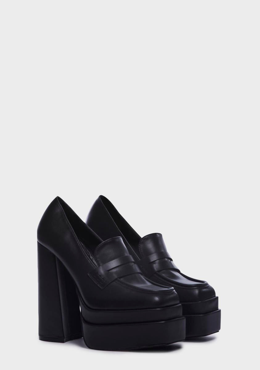 ●HOLE IN ONE & Goodfellaz 鬼スムース Vegan Leather Platform Oxford Heels - Black – Dolls Kill