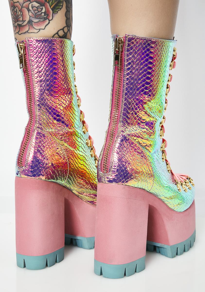 Club Exx Iridescent Snake Platform Boots - Multi – Dolls Kill