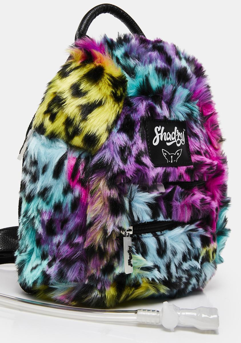 Shadzy Rainbow Cheetah Faux Fur Hydration Mini Backpack