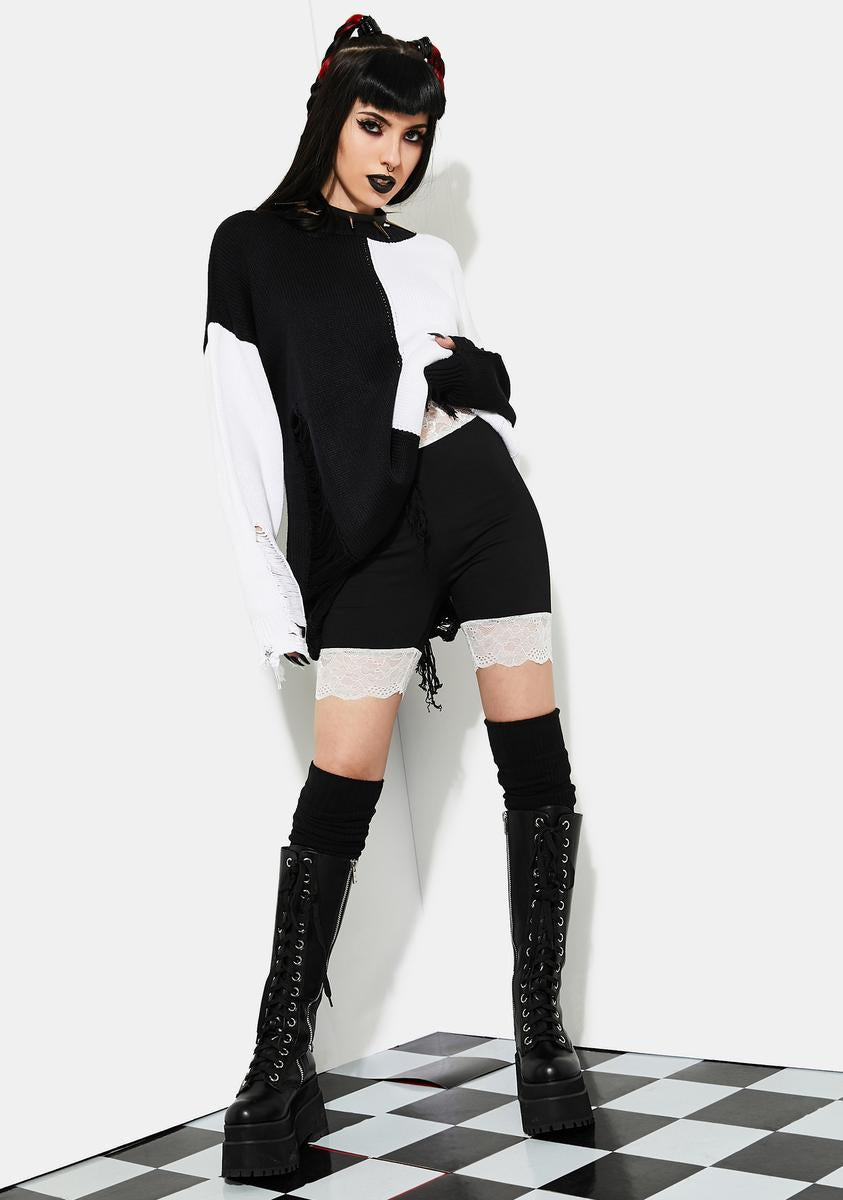 Current Mood Lace Trim Biker Shorts Black White – Dolls Kill