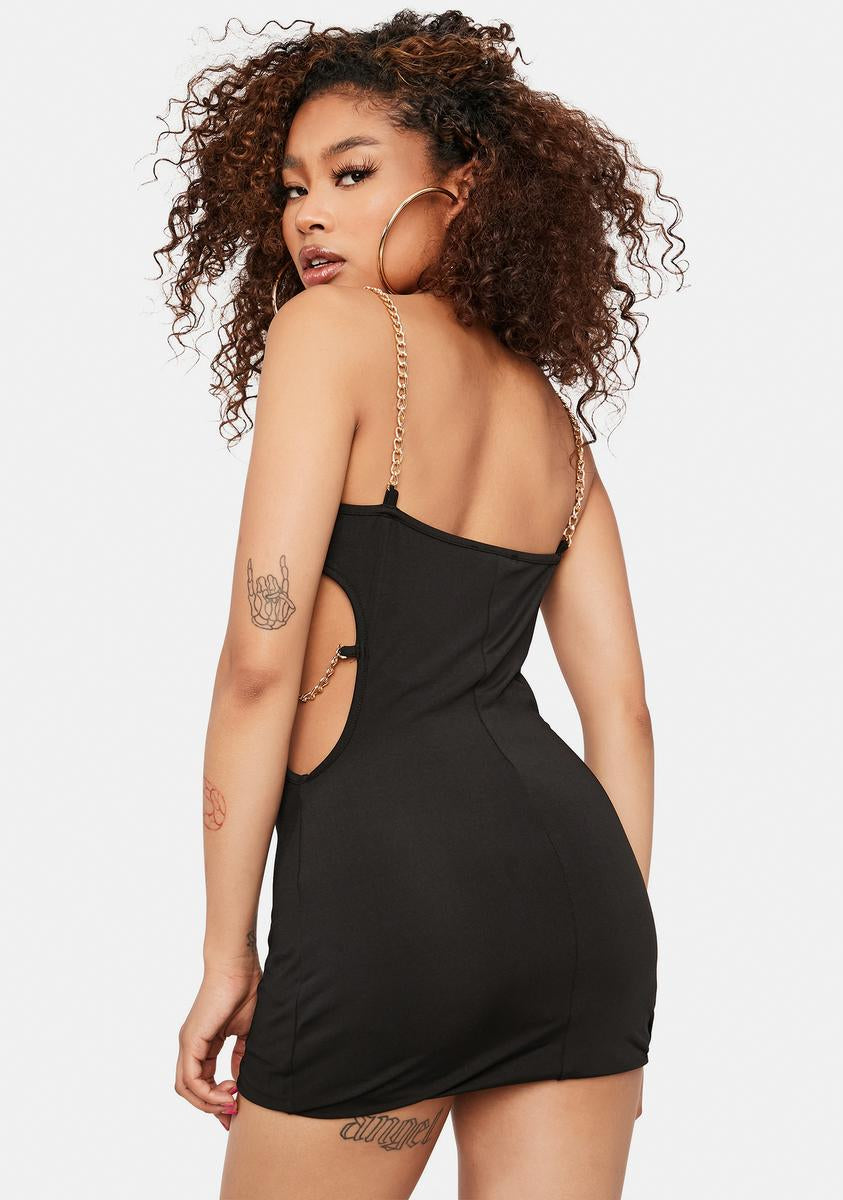 Cutout Mini Dress With Gold Chain Straps - Black Dolls Kill Cutout Mini Dress With Gold Chain Straps - Black Dolls Kill