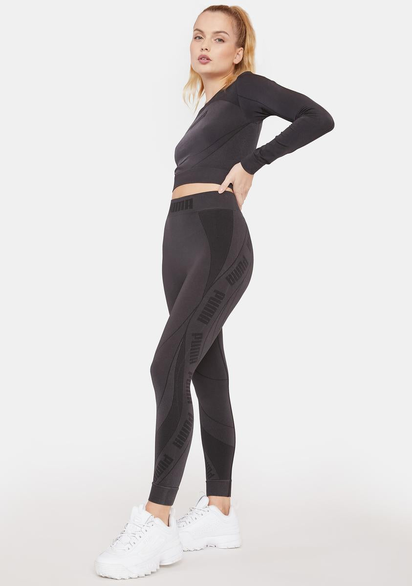 Black Evostripe Evoknit Long Sleeve Crop Top
