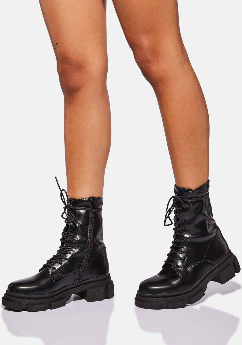 Vegan Leather Lace Up Chunky Heel Ankle Boots - Black – Dolls Kill