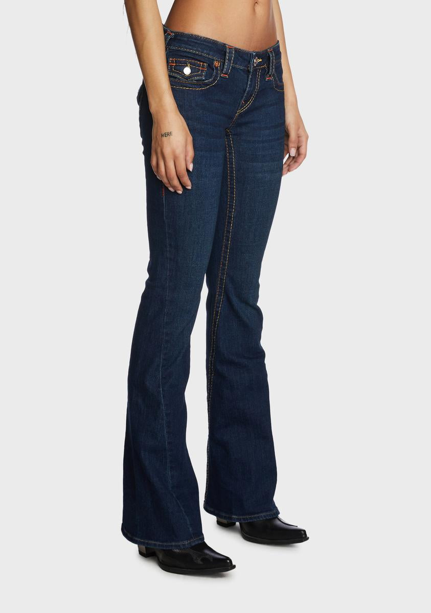 True Religion Brand Jeans Low Rise Lace Up Flare Jeans