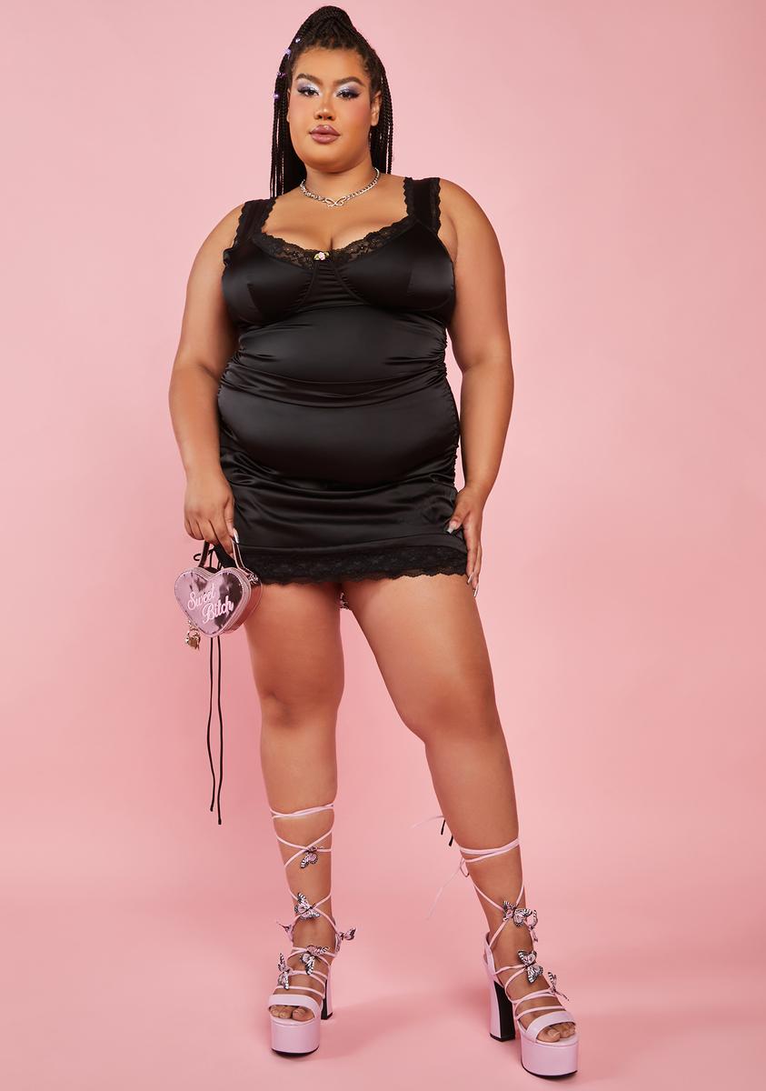Sugar Thrillz Ruched Satin Bodycon Mini Dress - Black Dolls Kill Sugar Thrillz Ruched Satin Bodycon Mini Dress - Black Dolls Kill