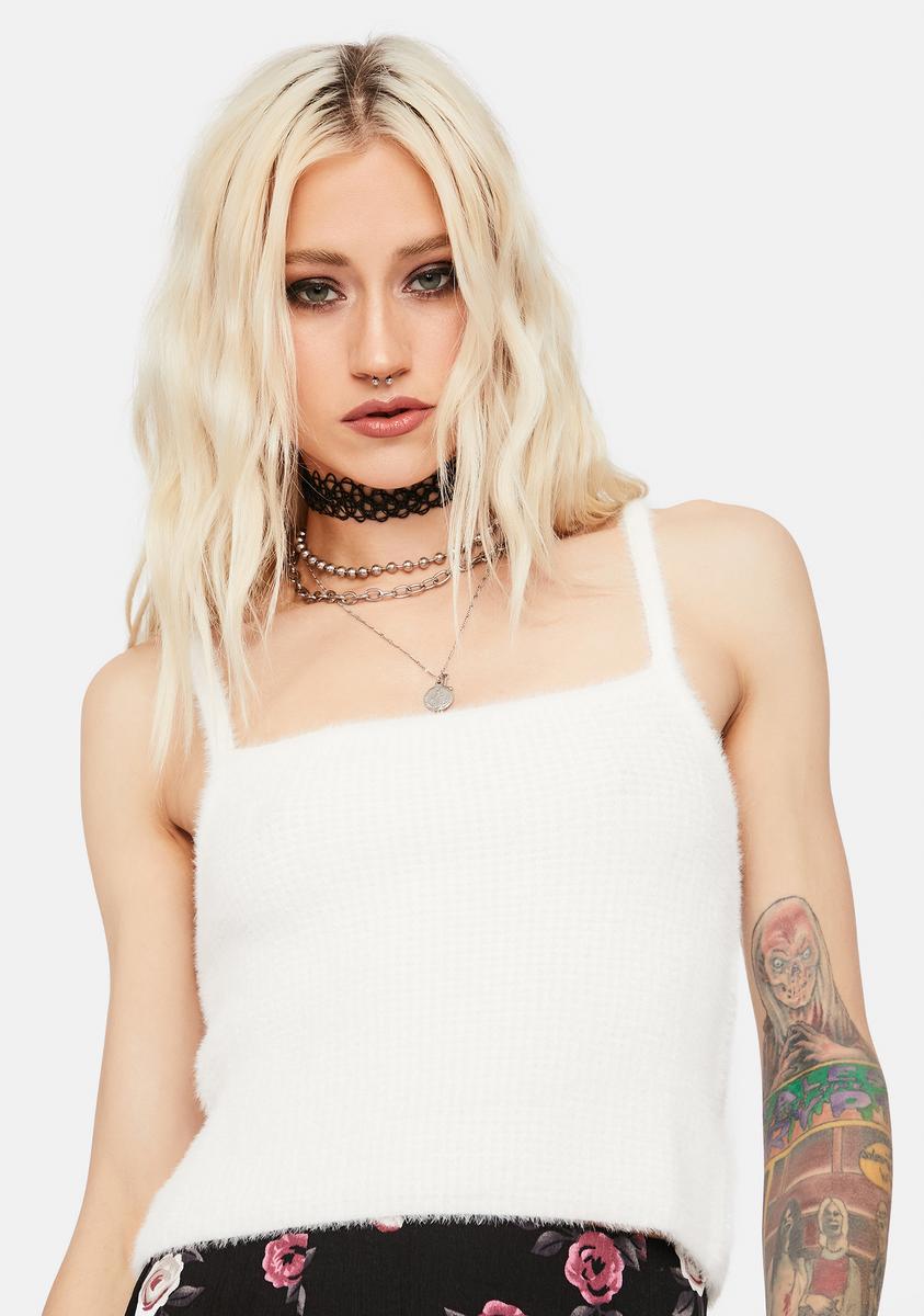 Fuzzy Waffle Knit Sweater Tank Top - White – Dolls Kill