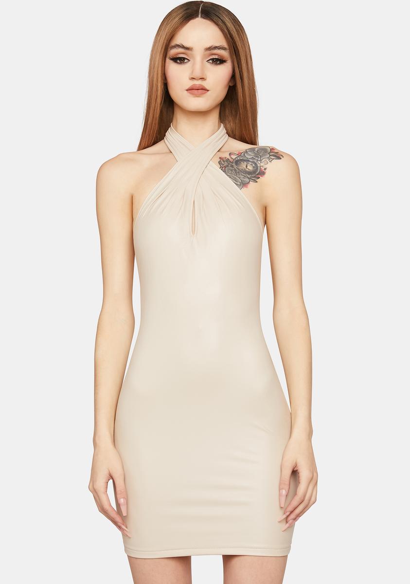 black halter wedding guest dress Vegan Leather Halter Bodycon Dress