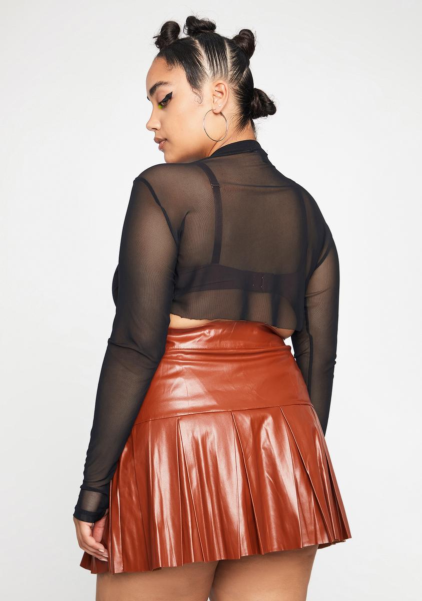 Plus Size Faux Leather Pleated Mini Skirt Brown – Dolls Kill