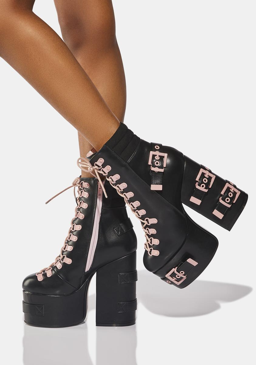 Lamoda Buckle Detailed Lace Up Platform Boots - Black – Dolls Kill