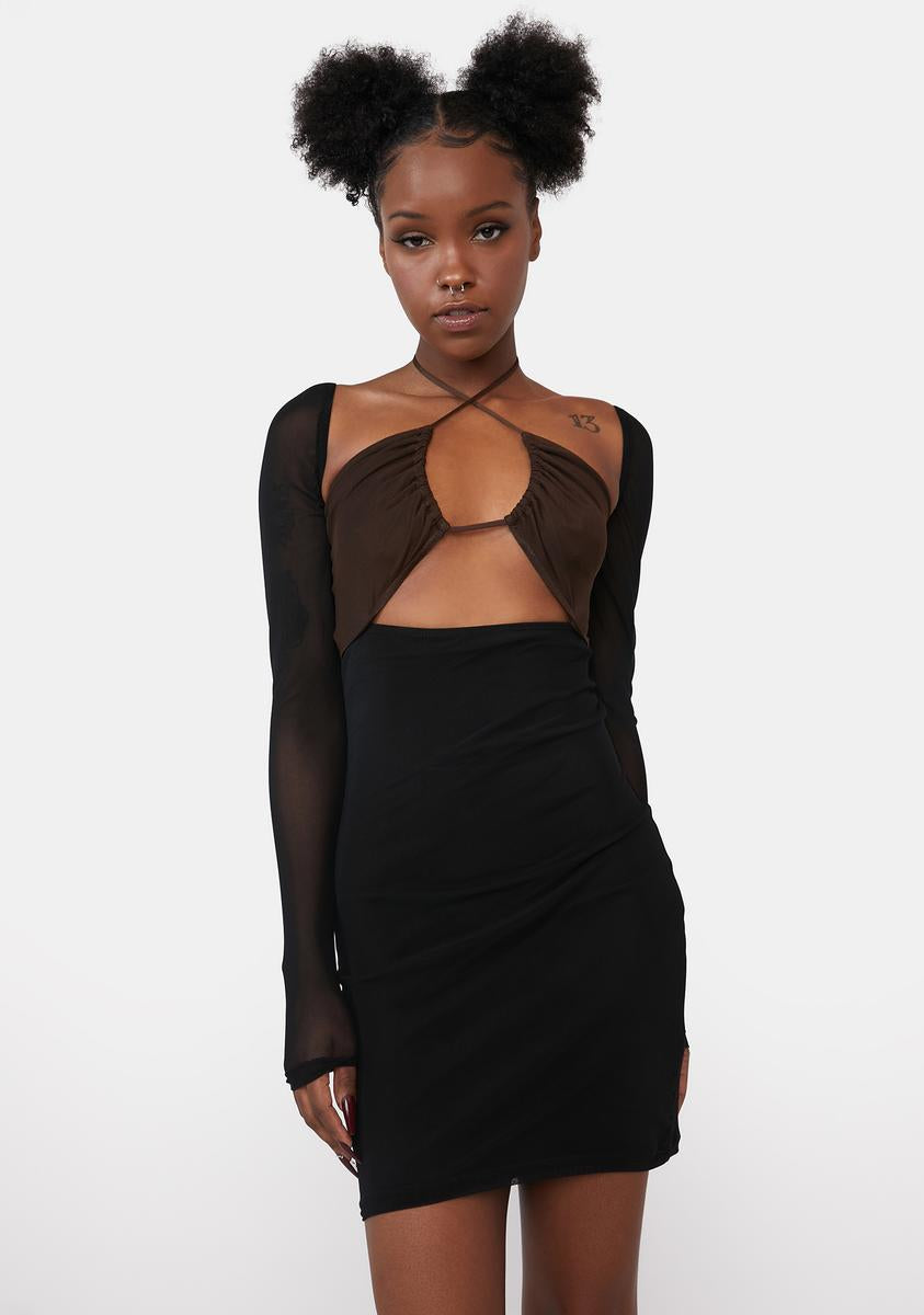 Motel Mesh long Sleeve Cutout Bust Halter Mini Dress – Dolls Kill
