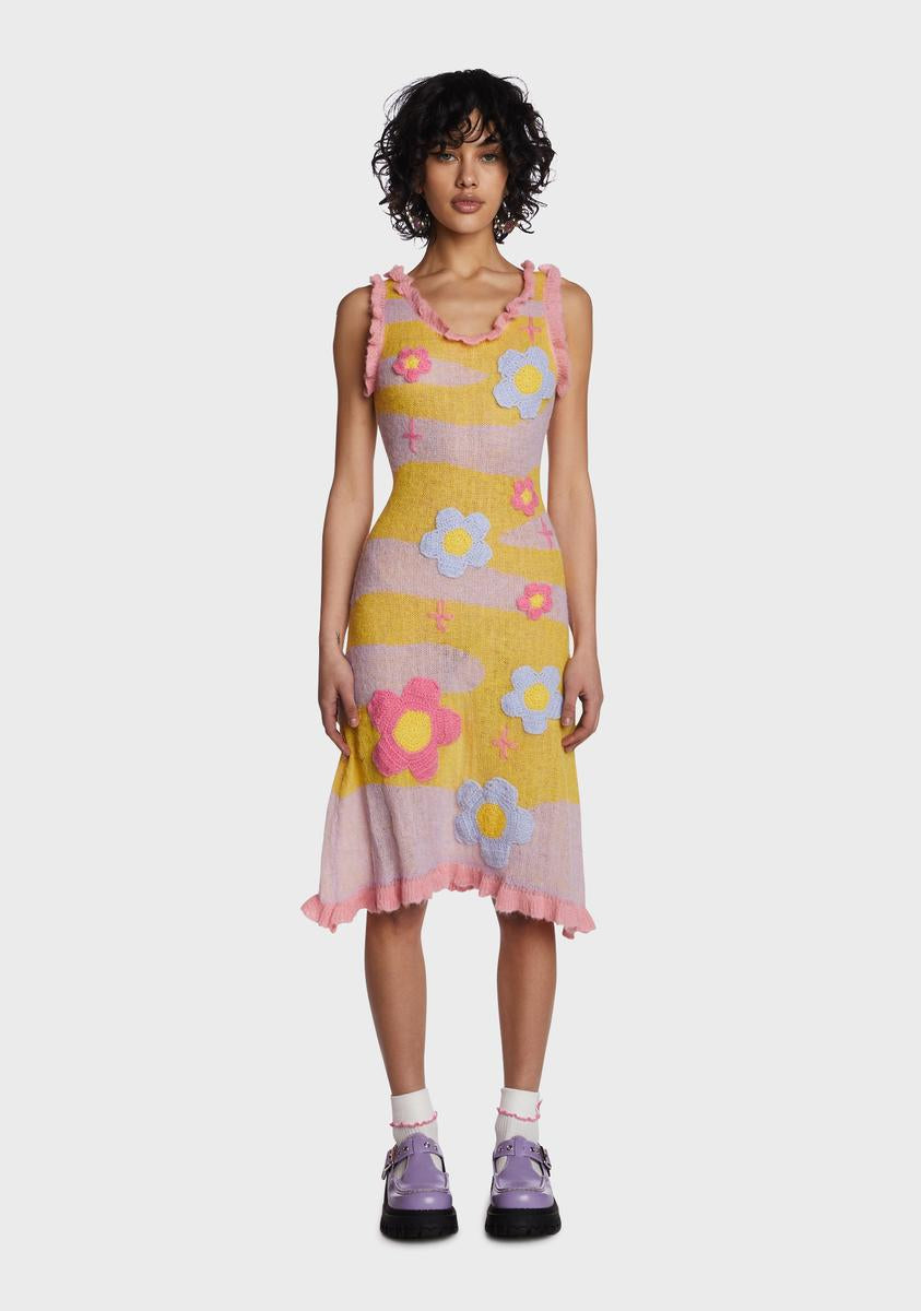 HuDieGongZhu Floral Knit Midi Dress - Pink – Dolls Kill