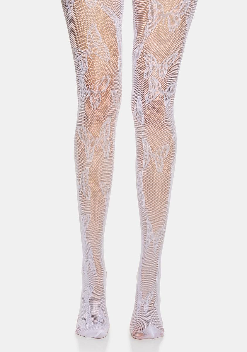 White Patterned Tights