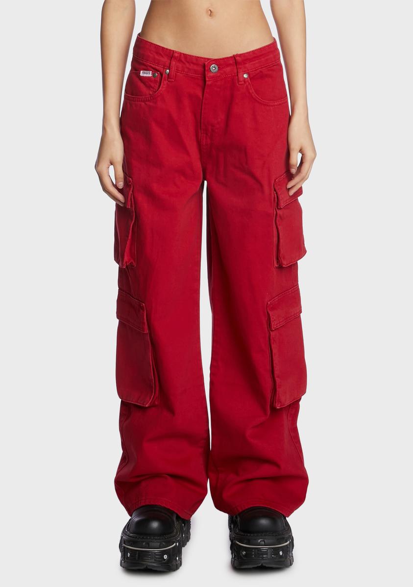 The Ragged Priest Low Rise Cargo Jeans - Red – Dolls Kill