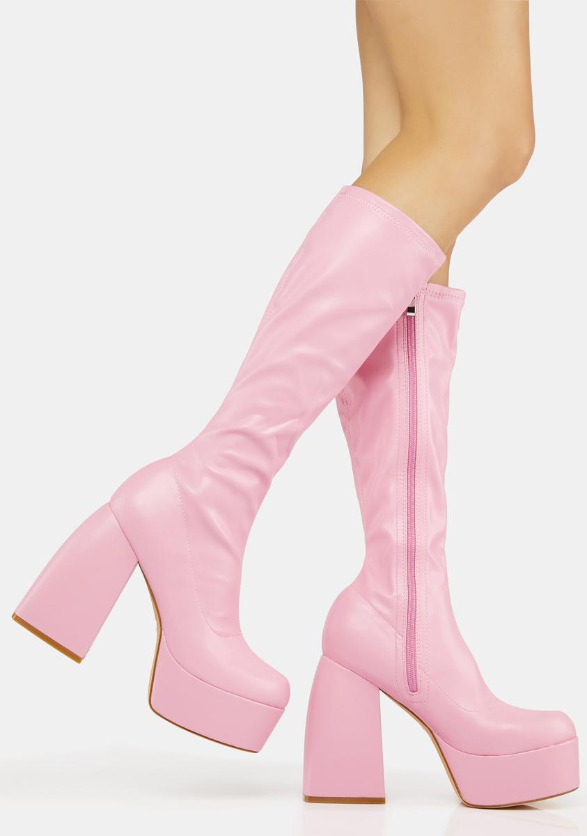 Knee High Platform Go Go Boots - Pink – Dolls Kill