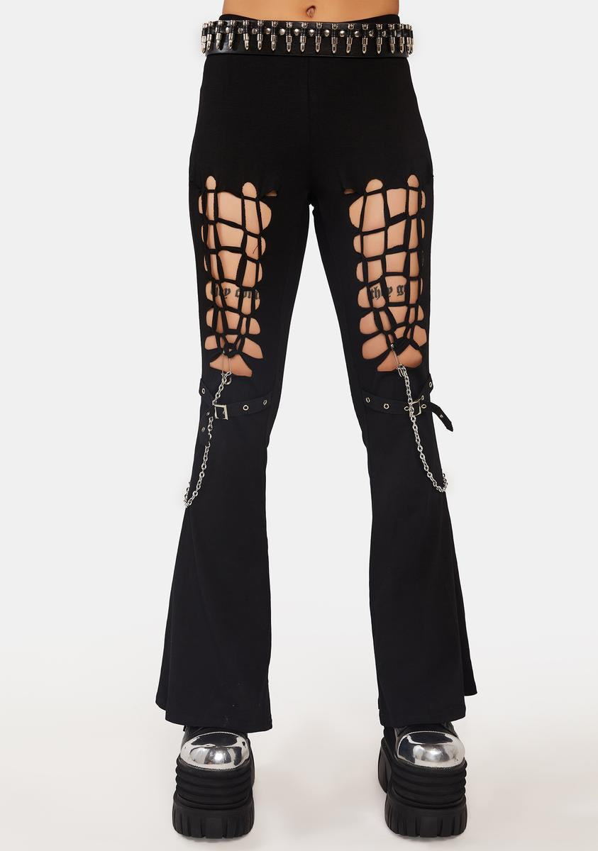 Alternative Rebel Cutout Sexy Bell-Bottom Trousers Dark In Love,All Products : American Fashion Style Bags On Sale
