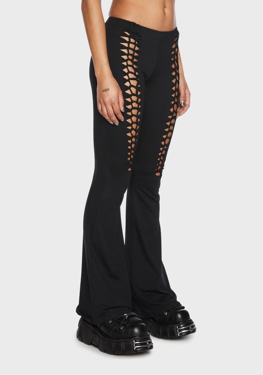 【Badee】Cut-Out Flared Pants Women's Cutout Skinny Flared Pants Mid Waist Cut Out
