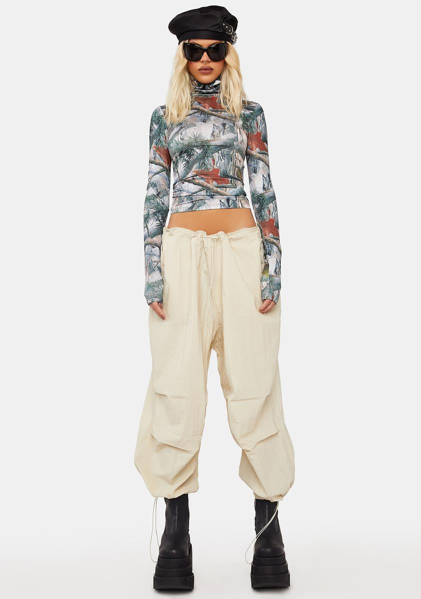 Basic Pleasure Mode Baggy Parachute Cargo Pants - Ecru – Dolls Kill