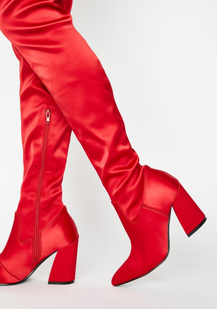 Current Mood Red Satin Thigh High Boots – Dolls Kill