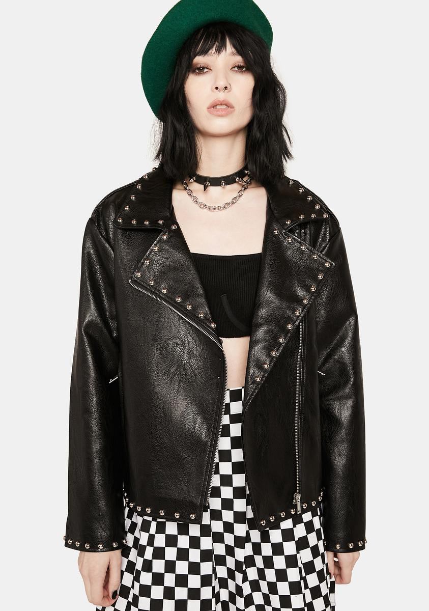 Studded Trim Moto Jacket - Black – Dolls Kill