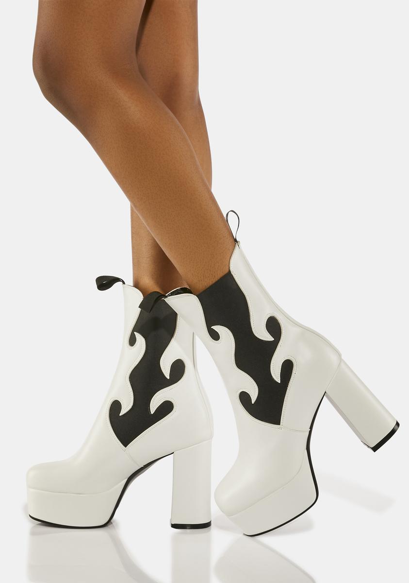 Lamoda Western Style Platform Boots - White – Dolls Kill