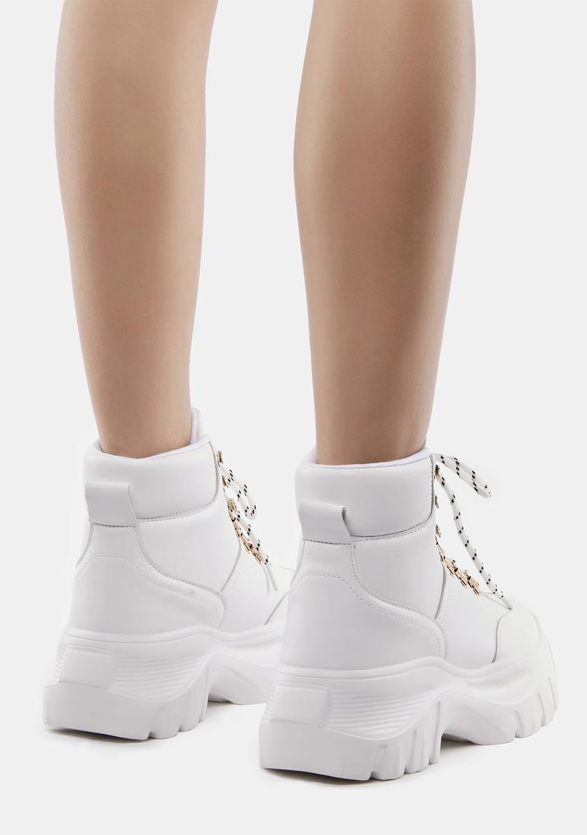 Vegan Leather Ankle Length Chunky Hiker Boots White Dolls Kill