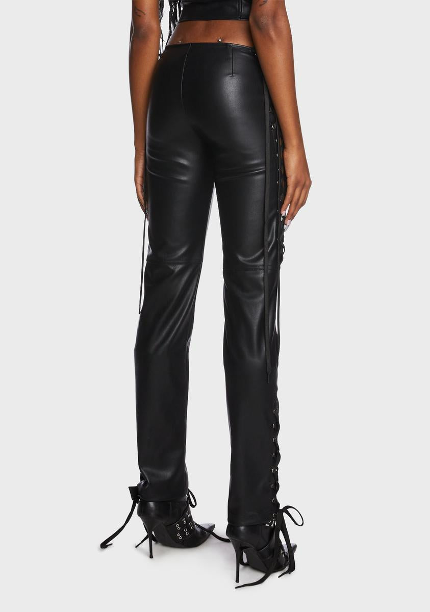 新品未開封✮HYEON blossom pants / black Generation Kiss Butterfly Lace Up Low Rise Vegan Leather