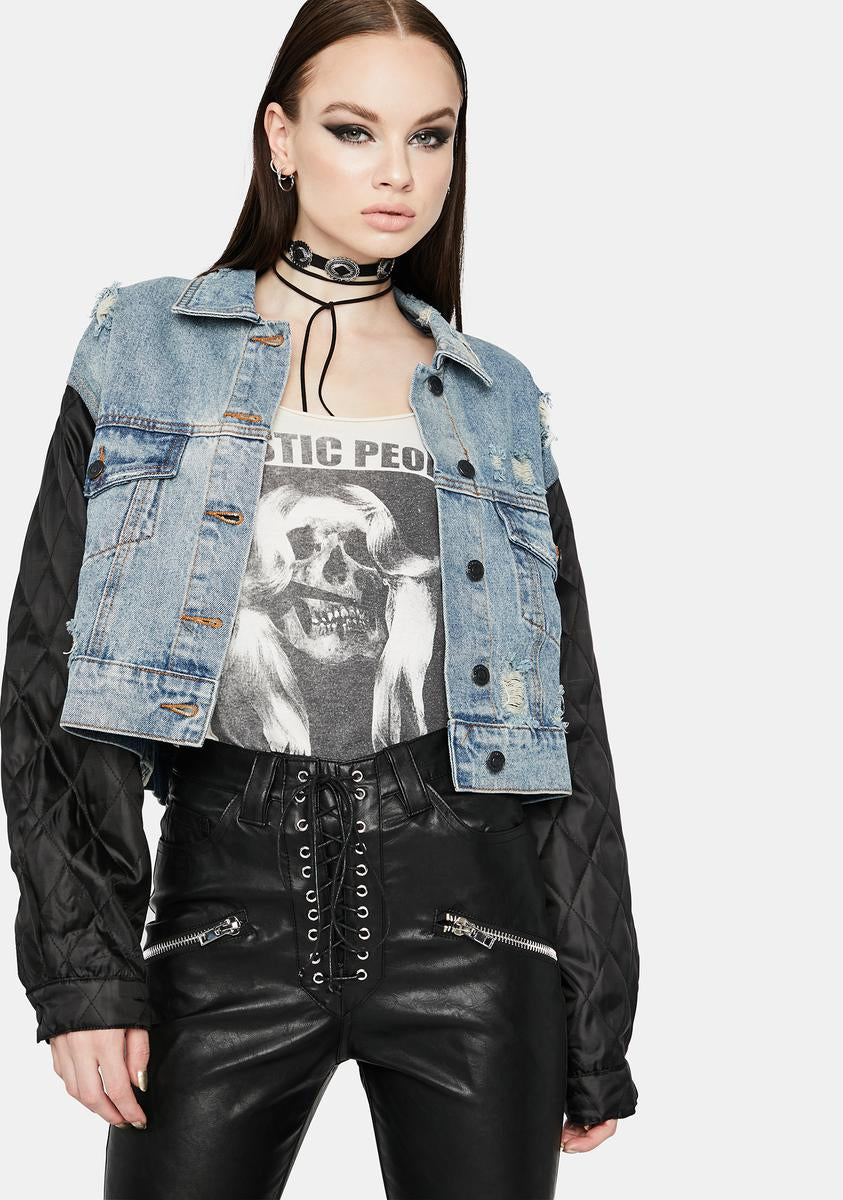 Latest Greatest Quilted Sleeve Denim Jacket,New Products : American Fashion Style Bags On Sale