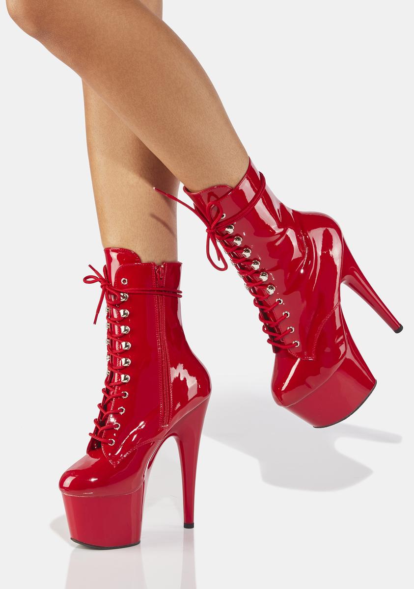 Pleaser Adore-1020 Platform Stiletto Boots - Red – Dolls Kill