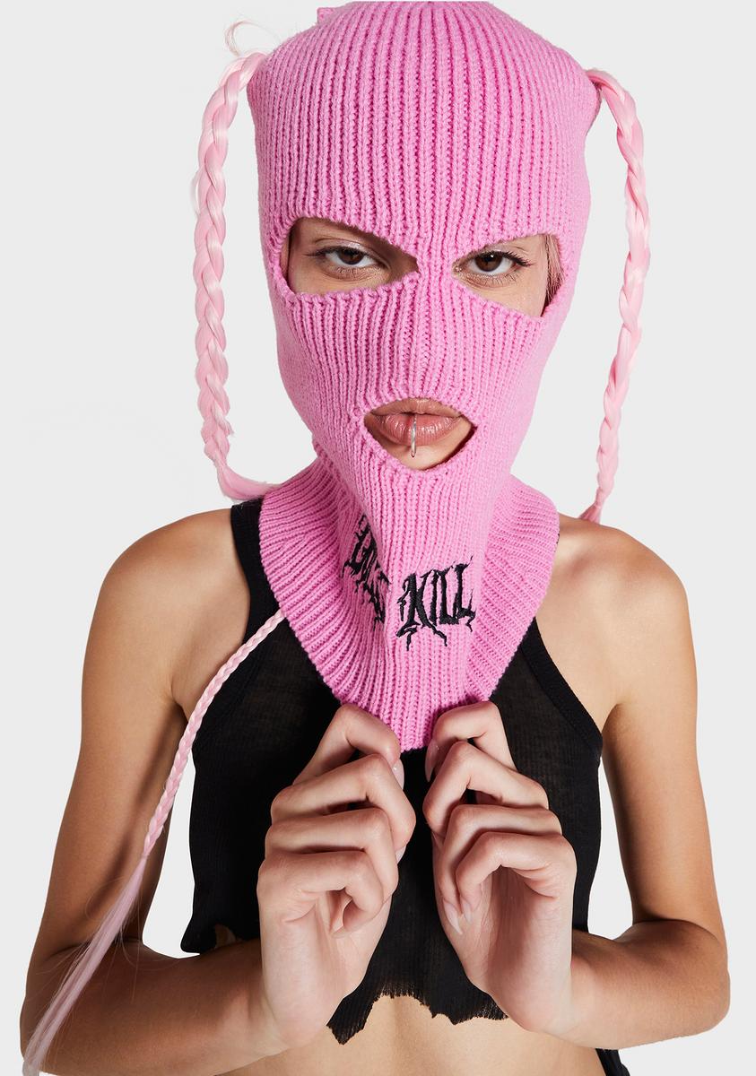 Dolls Kill Embroidered Logo Ski Mask Pink