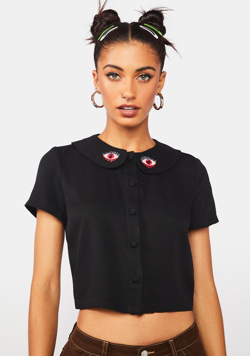 Eye Embroidered Collar Shirt Black Friday,New Products : American Fashion Style Bags On Sale
