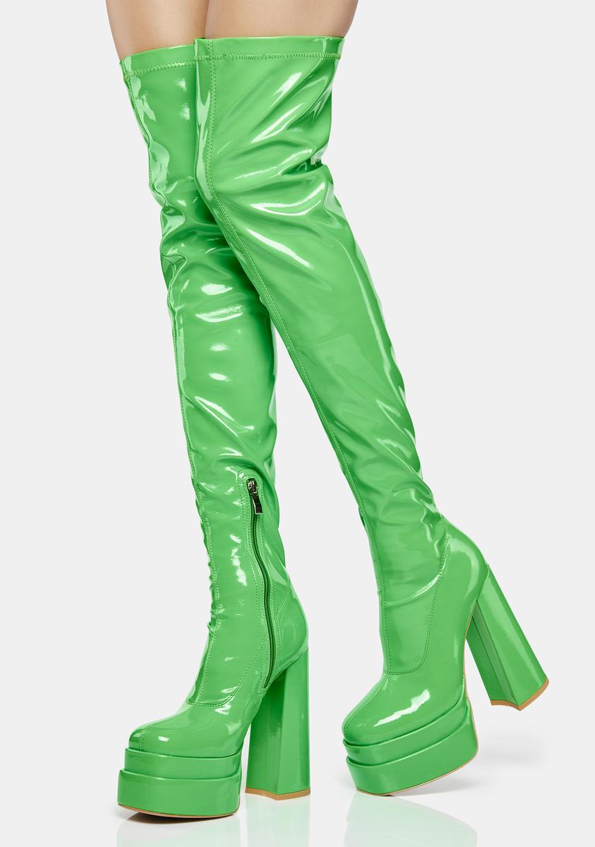 pengeoverførsel campingvogn Troende Koi Footwear Thigh High Vegan Leather Platform Boots - Green – Dolls Kill