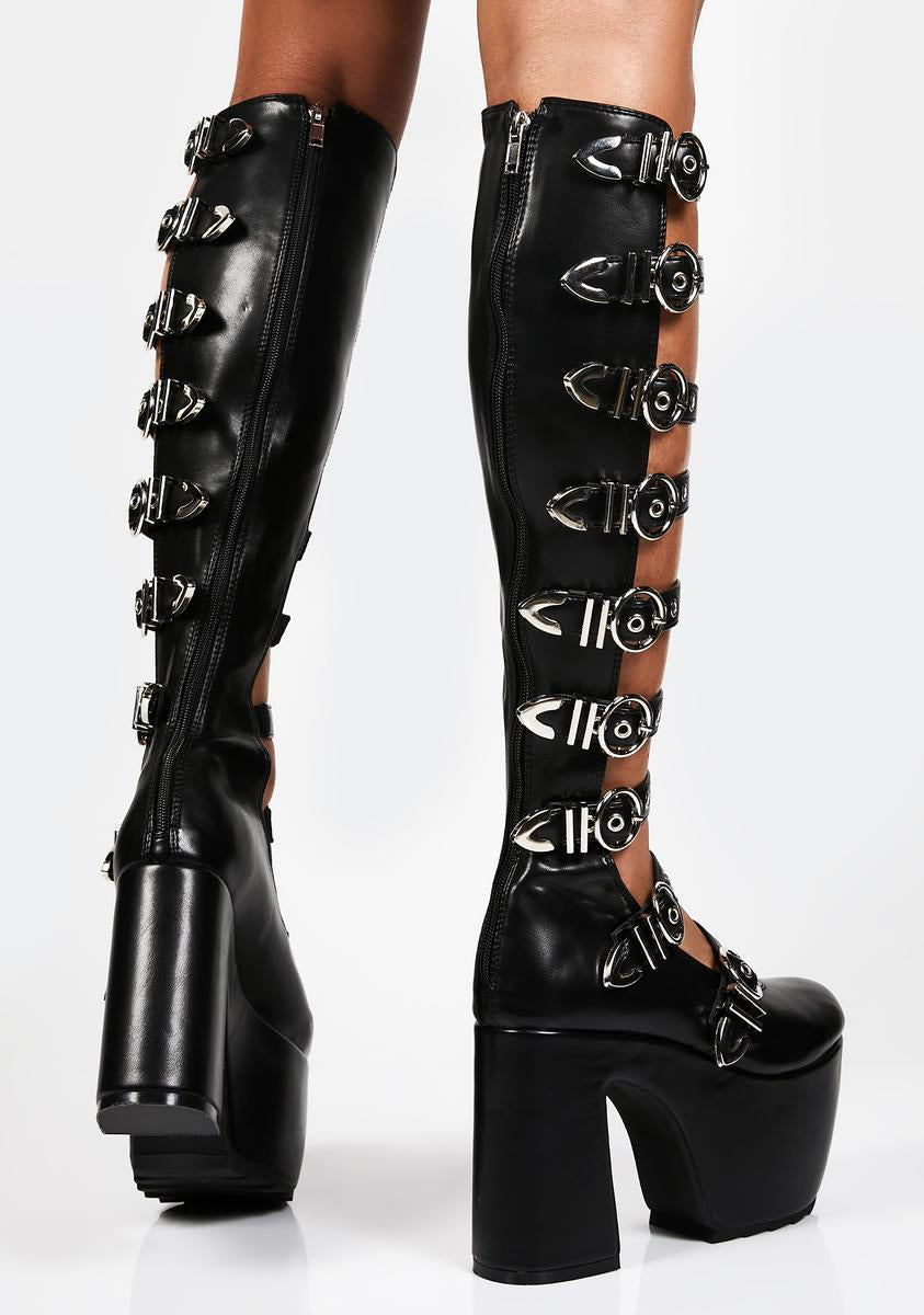 Lamoda Ladder Strap Platform Heels Black Dolls Kill