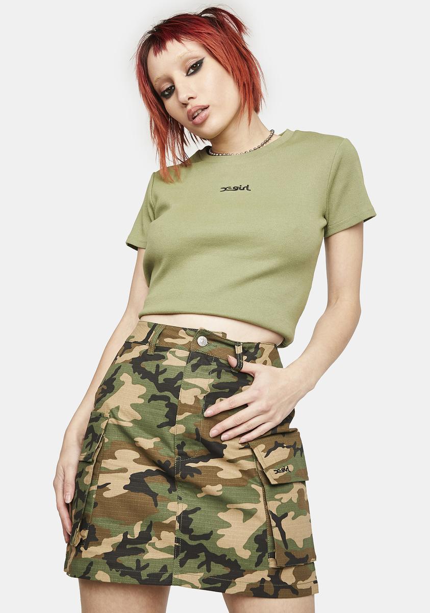 X Camouflage High Waist Cargo Mini Skirt Green – Kill