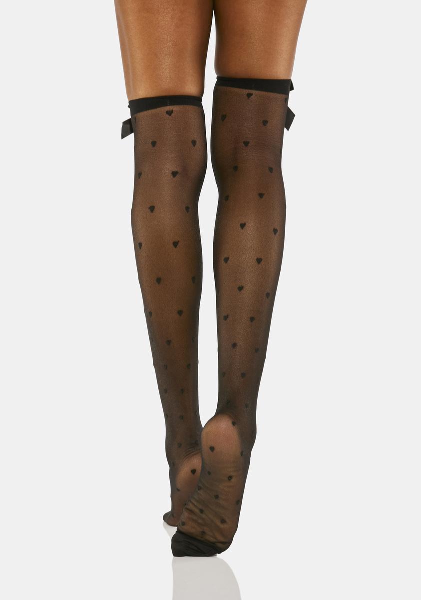 Sheer Heart Polka Dot Thigh Highs Black Dolls Kill