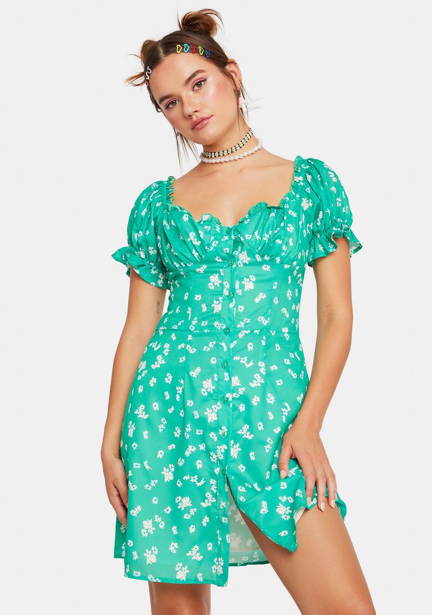 Floral Button Down Mini Dress - Green – Dolls Kill