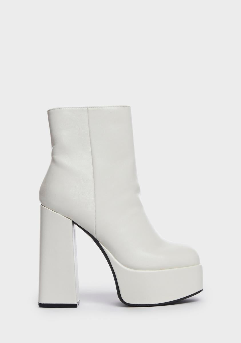 Vegan Leather Platform Zip Up Boots - White – Dolls Kill