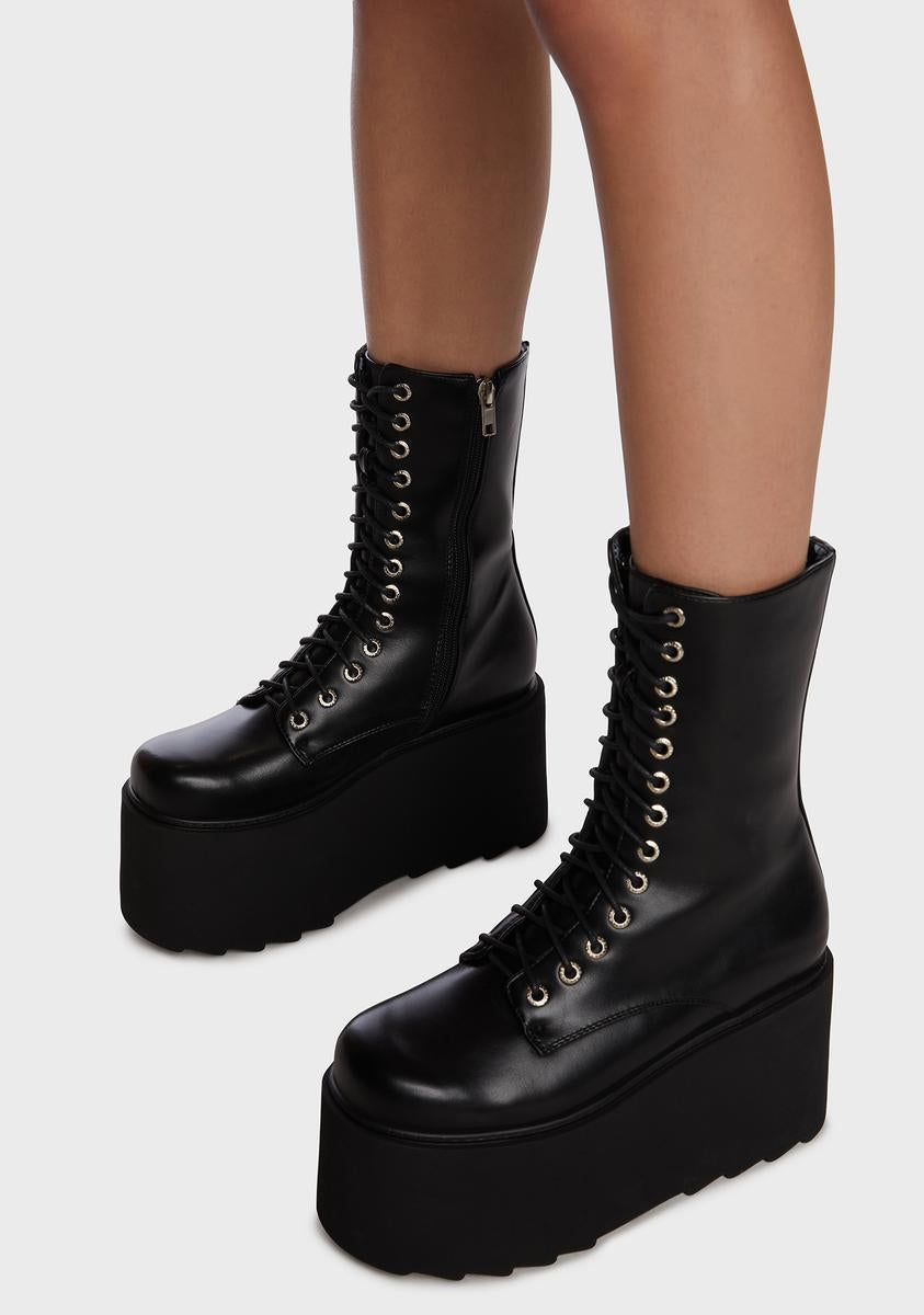 Lamoda Platform Wedge Combat Boots - Black – Dolls Kill