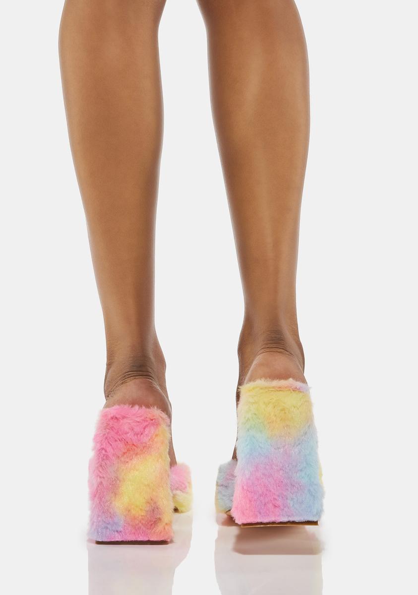 Lemon Drop By Privileged Faux Shearling Fluffy Heels Multi Dolls Kill