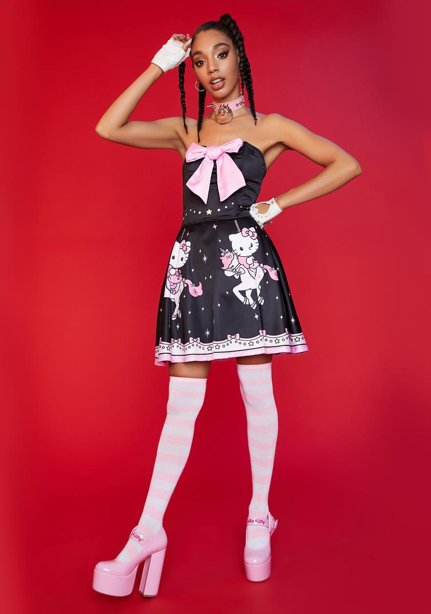 Dolls Kill Hello Kitty Strapless A Line Graphic Carousel Mini 