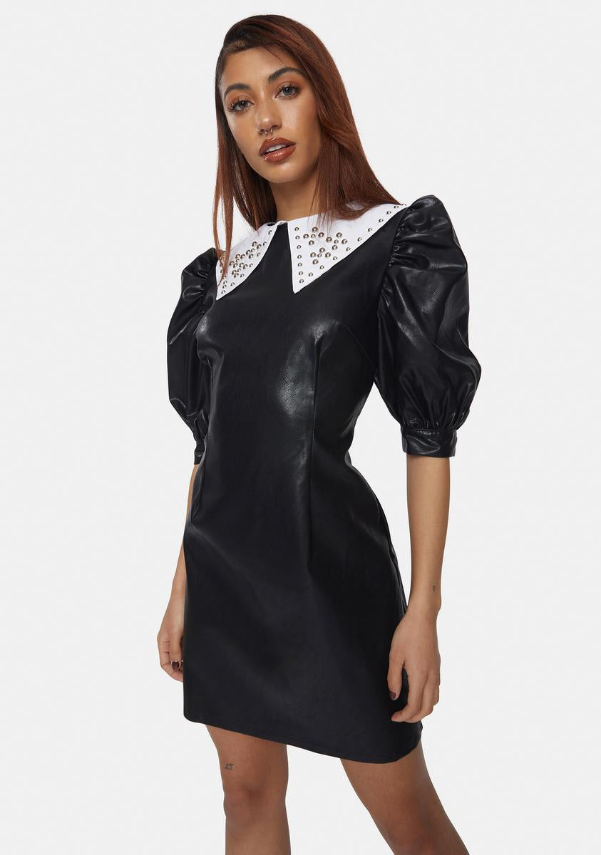 chinese dress ladies Glamorous Vegan Leather Studded Collar Mini Dress – Dolls Kill