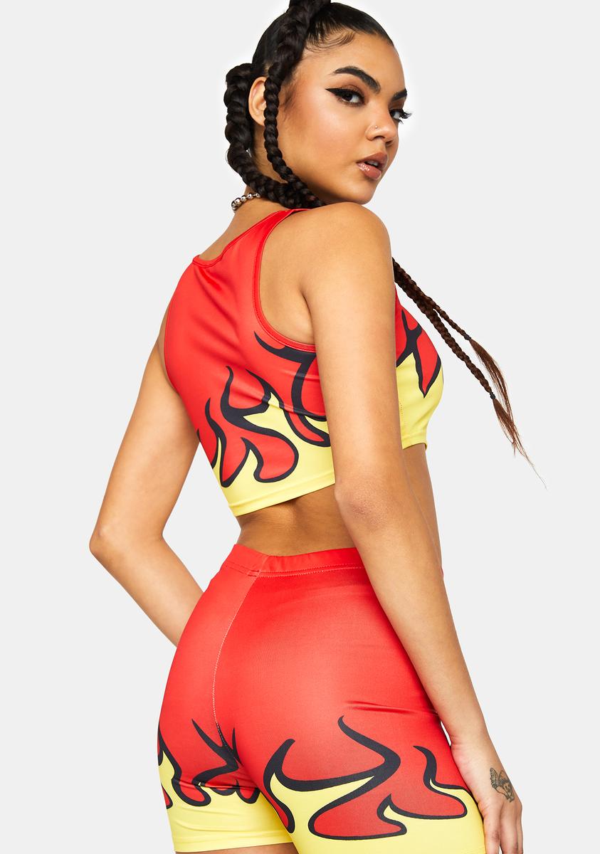 Flame Print Tank And Shorts Set Red/Yellow – Dolls Kill